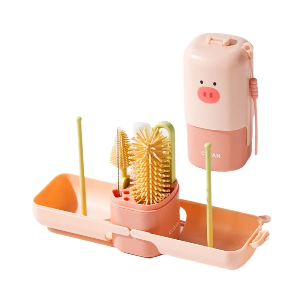 Silicone Baby Bottle Brush Set Soft Bristles Flexible Cup Cleaning Brushes with Storage Box Feeding Bottle Cleaners