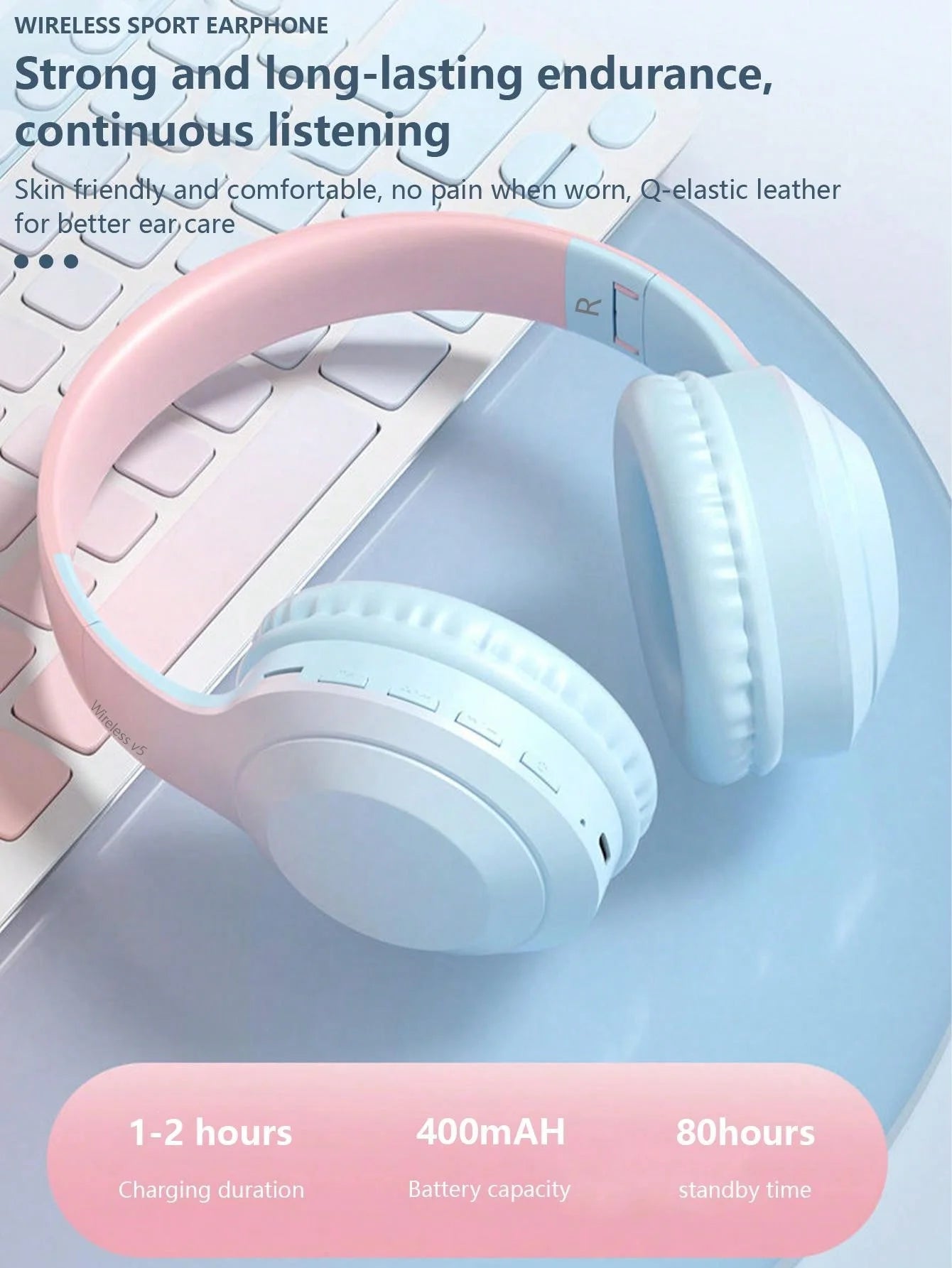 Headset Wireless Headset, Long Life, Foldable, Low Latency Gaming Noise Cancelling Wireless Headset