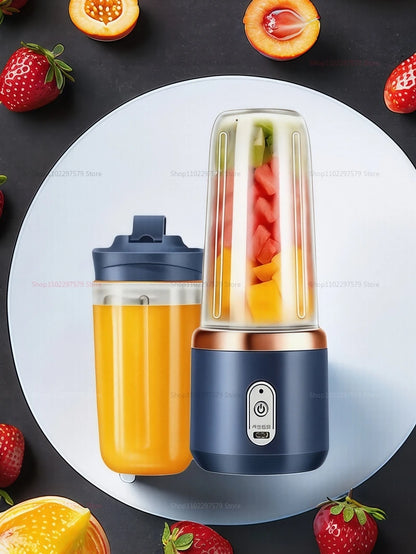 Double Cup Portable Fruit Juice Blender 6 Blades USB Rechargeable Wireless Juicer Machine 400ml Personal Juice Extractor