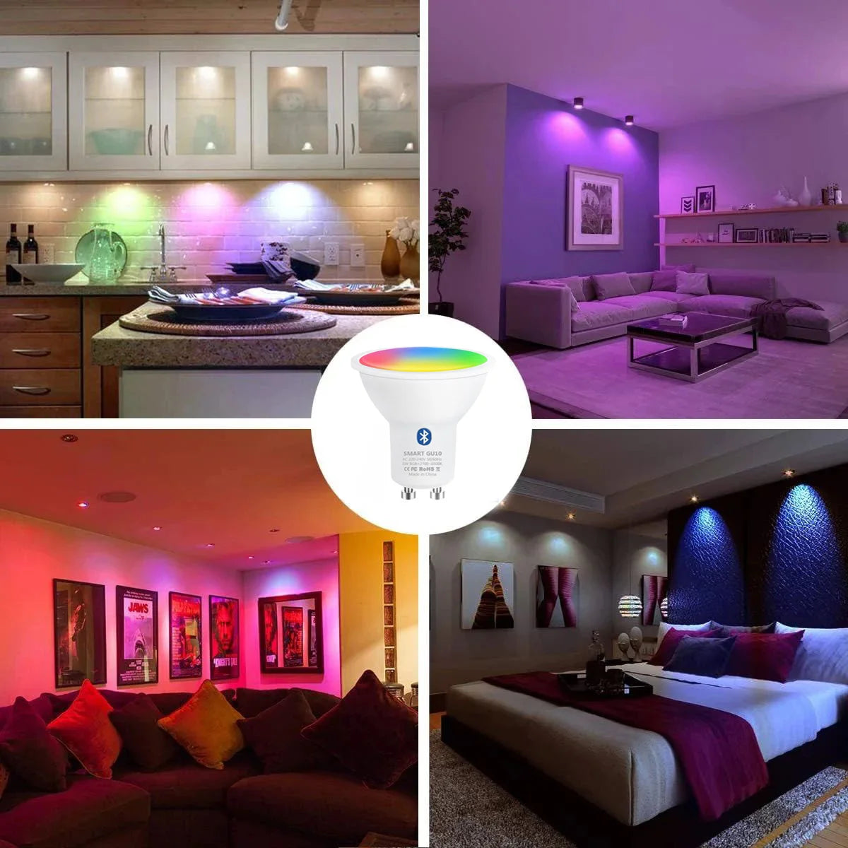 GU10 Bluetooth Lamp Tuya Smart Bulb RGB 220V Led Light Bulbs Smart Led Bulb APP Control Lamp 9W Dimmable For Room Home Decor