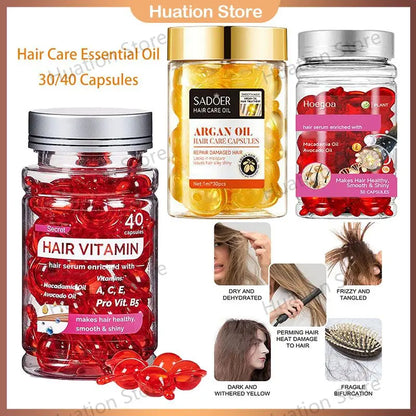 Rose Essential Oil Hair Smooth Silky Hair Vitamin Capsule Nourishing Treatment Repair Damaged Hair Serum Strengthen Hair Care