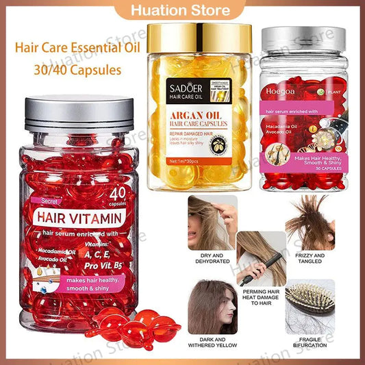Rose Essential Oil Hair Smooth Silky Hair Vitamin Capsule Nourishing Treatment Repair Damaged Hair Serum Strengthen Hair Care
