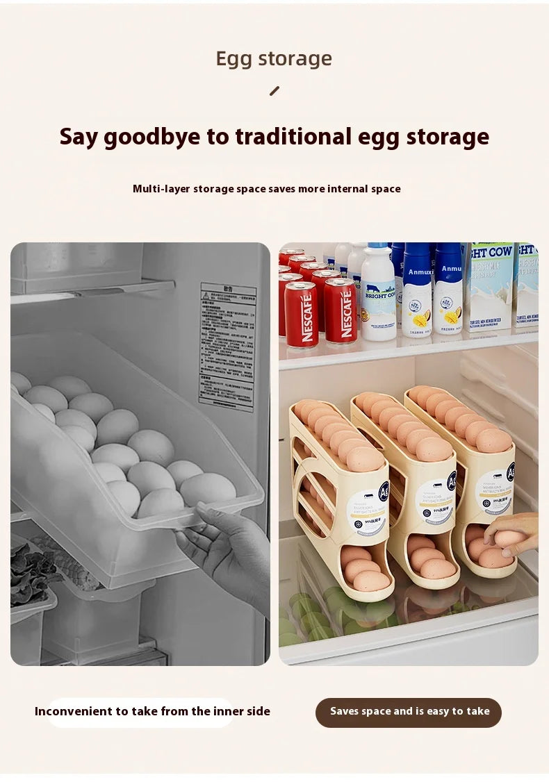 Refrigerator Egg Holder – Slide Out Egg Storage Container for Fridge Door – Auto-Rolling Egg Dispenser