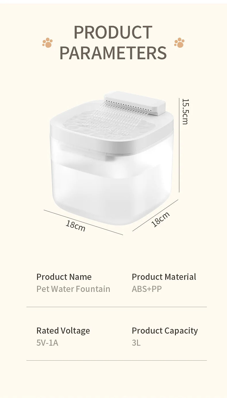 3L/101.45oz Automatic Cat Water Fountain Large Capacity Pet Dog Water Dispenser Circulating Filter Mute Pet Fountain Feeder