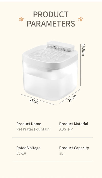 3L/101.45oz Automatic Cat Water Fountain Large Capacity Pet Dog Water Dispenser Circulating Filter Mute Pet Fountain Feeder