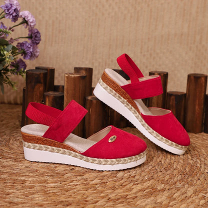 Summer Women Linen Plain 6cm Wedge Sandals Handmade Ladies Casual Comfortable womens shoes