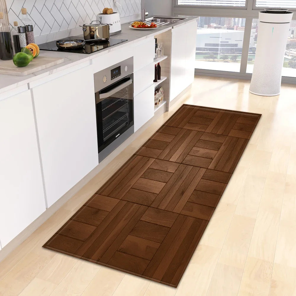 VIKAMA Retro Creative Wooden Long Floor Mats Modern Chinese Kitchen Carpet Bathroom Floor Mats Hallway Floor Mats Home Decor