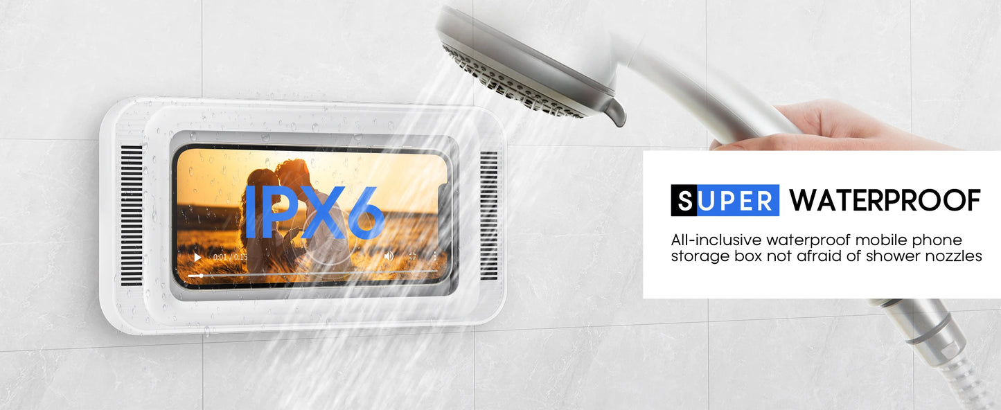 Shower Phone Holder with Speaker  480 Rotation, Wall Phone Mount for Shower Waterproof Anti Fog Shower Case for 4-7" Phones