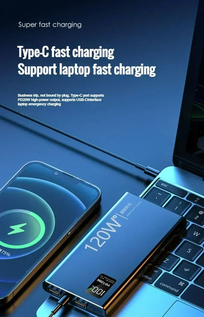 120W super fast charging 30000 mAh power bank with 100% sufficient capacity for mobile power supply for various mobile phones