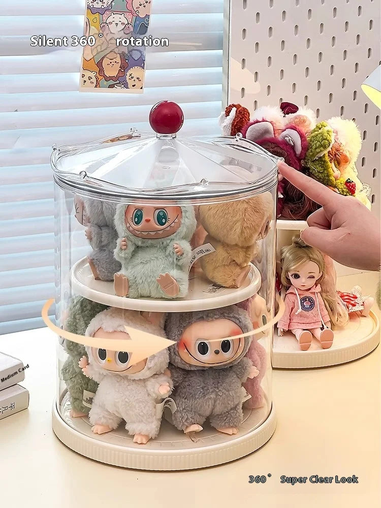 Labubu Rotating Display Box, Transparent Acrylic, Plush Doll Hand-Made Dust-Proof Labubu Pendant Storage Box.