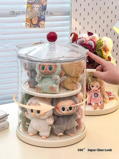 Labubu Rotating Display Box, Transparent Acrylic, Plush Doll Hand-Made Dust-Proof Labubu Pendant Storage Box.
