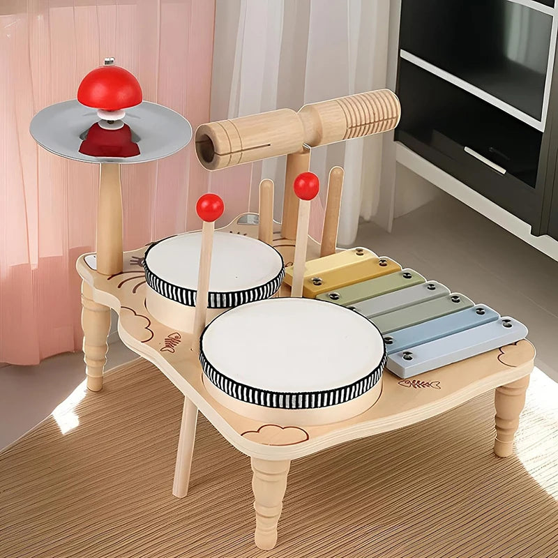 Wooden Music Toys For Babies Children's Multifunctional Music Knocking Table Early Education Kids Drum Set Music Toy Baby Gift