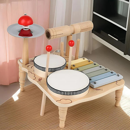 Wooden Music Toys For Babies Children's Multifunctional Music Knocking Table Early Education Kids Drum Set Music Toy Baby Gift