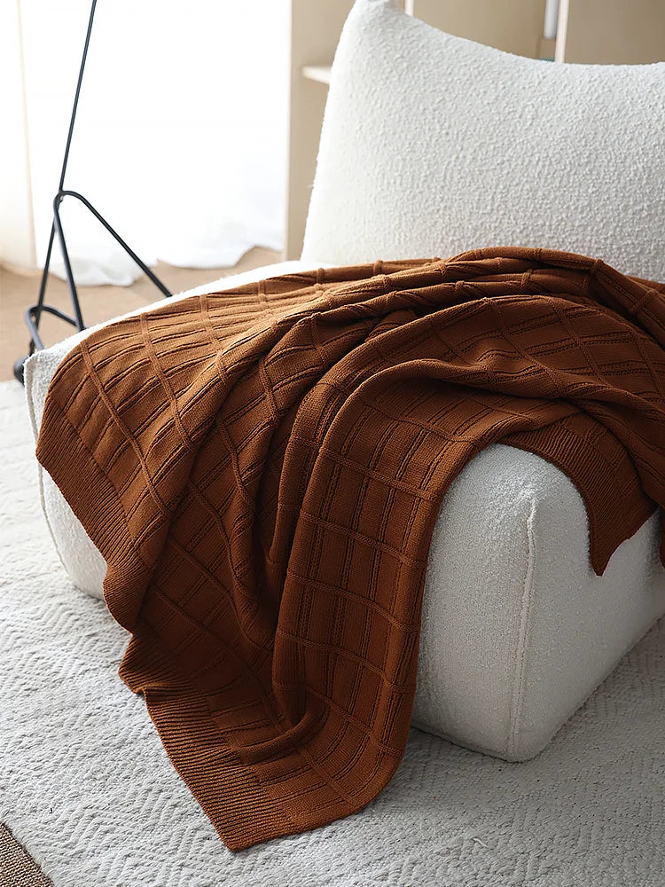 American-Style Thickened Knitted Wool Cover Blanket Solid Color Simple Bed End Towel Blanket Multifunctional Decorative Blankets