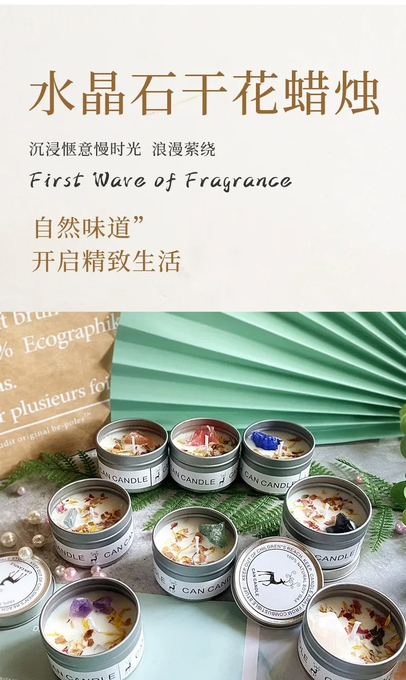 Scented Candle Crystal Stone Dry Flower Silver Tin Candle Hotel Wedding Ceremony Candle