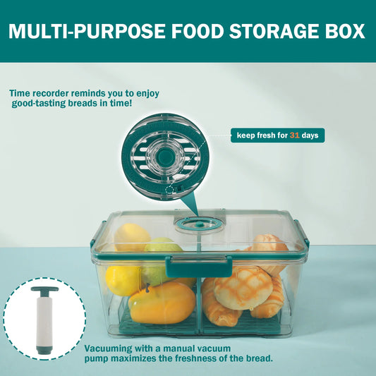 Bread Box Rectangular Airtight Bread Storage Container Bread Keeper Time Recording Bread Holder with Vacuum Pump for Kitchen New