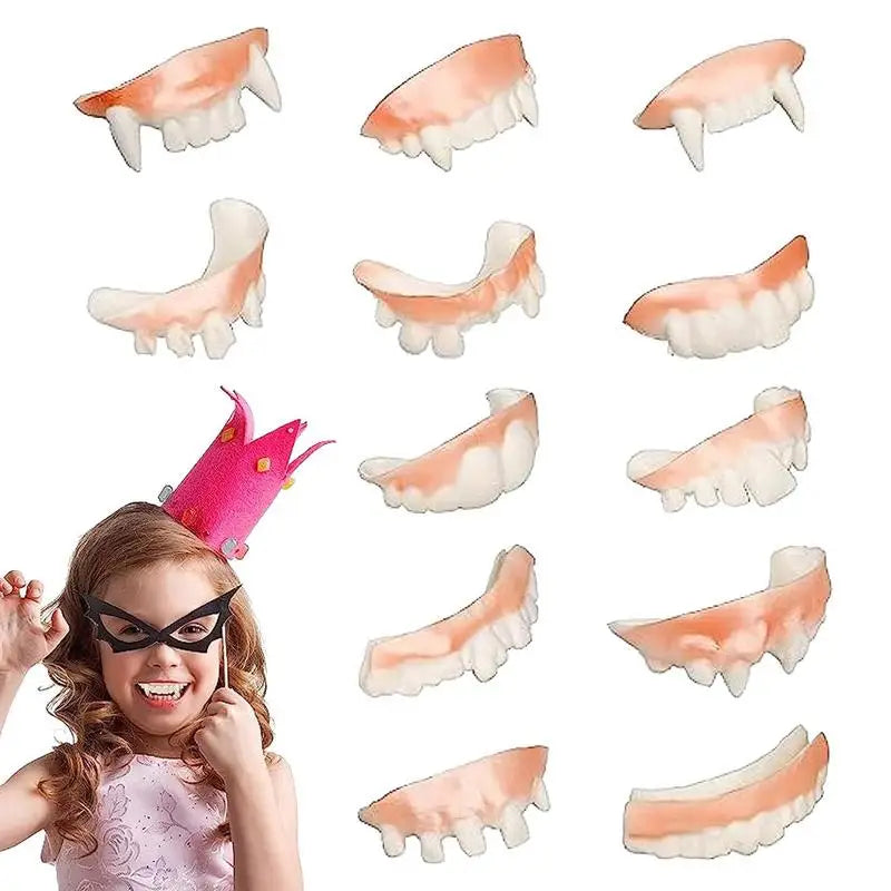 12pcs/set Vampire Teeth Fangs HalloweenCosplay Horror Fake Fangs Vampire Dentures Teeth Vampire Fangs Teeth Caps Vampire Teeth