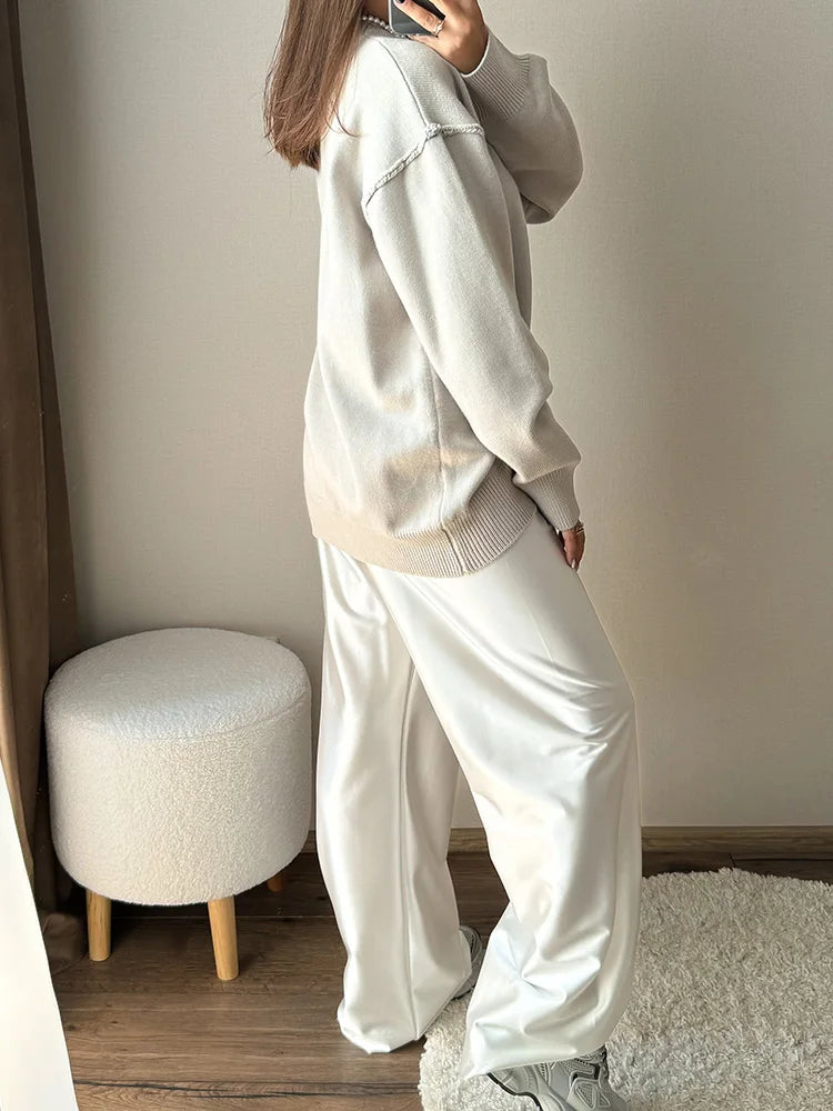 Blue Oversize Sweaters For Women Winter Thick Beige Pullover Woman Autumn Fashion Loose O Neck Ladies Sweaters Jumpers Women
