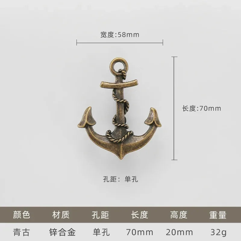 Vintage Anchor Ship Wheel Cabinet Handle - Antique Brass Single Hole Pull for Wardrobe/Cabinet, Nautical Drawer Hardware