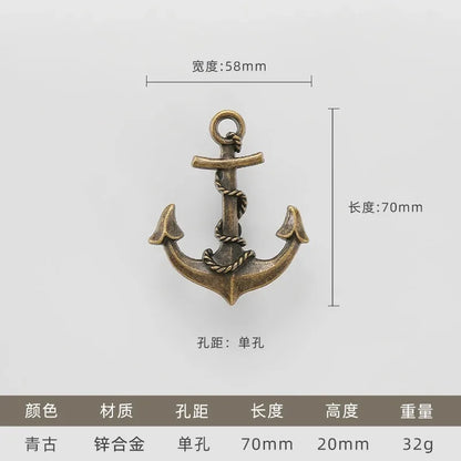 Vintage Anchor Ship Wheel Cabinet Handle - Antique Brass Single Hole Pull for Wardrobe/Cabinet, Nautical Drawer Hardware