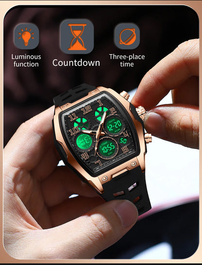 SADNA 6266 Popular Student Watch Wine Barrel Curved Mirror Alarm Clock Timer Waterproof Student Electronic Watch 2025