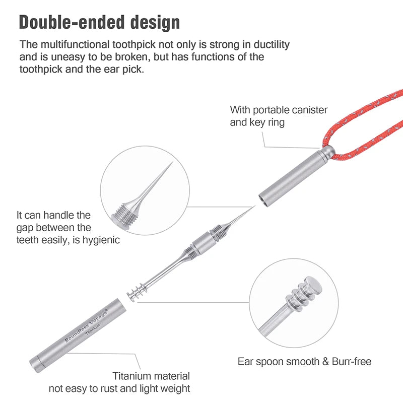 Boundless Voyage Portable Titanium Toothpicks Holder Ear Wax Removal Personal Care Tools Outdoor Multifunctional Tools Ti9008O