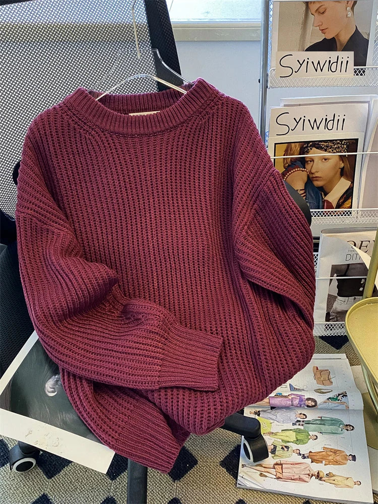 Syiwidii Oversized Sweaters for Women Knit Pullover Spring Autumn Winter Long Sleeve Causal Fashion Elegant Ladies Loose Jumpers