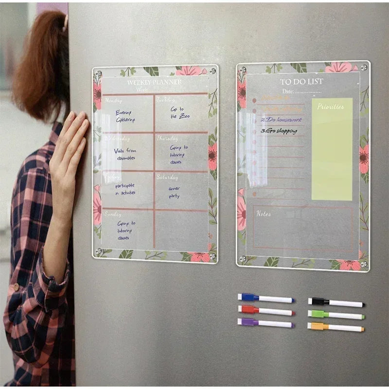 Fridge Magnet Calendar Magnetic Board Weekly Planner Reusable Dry Erase Board Schedule Transparent Fridge Message Menu Gadgets
