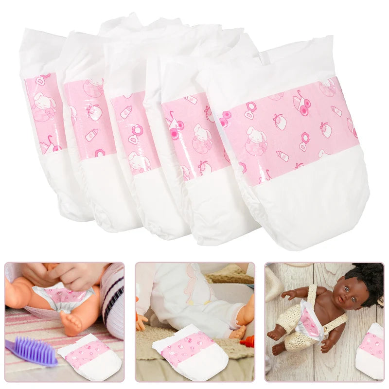 5pcs 18x12cm Reusable Diapers For Baby Dolls Kids Pretend Play Toy Baby Diapers Supplies Suitable For 30cm Dolls