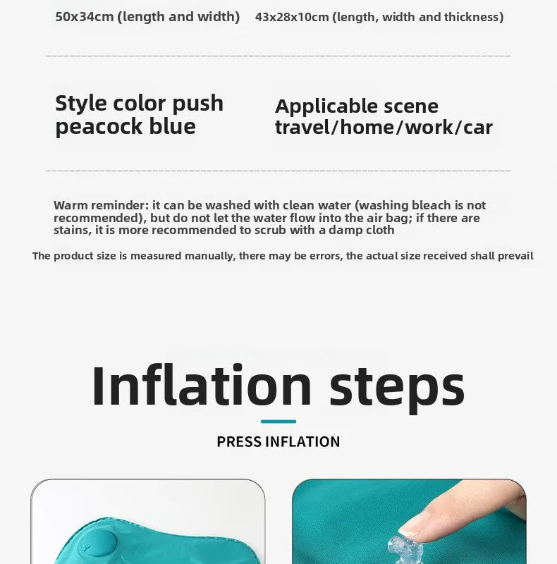 1Pcs 43×28×10cm Portable Press Inflatable Pillow Outdoor Travel Pillow Ultra Soft Comfortable Car Pillow for Neck&Lumbar Support