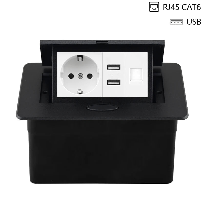220V Desktop Power Socket Pop-up Hidden Socket EU Socket Built-in Socket With Dual USB Interface And type-C Interface