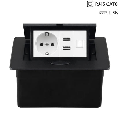 220V Desktop Power Socket Pop-up Hidden Socket EU Socket Built-in Socket With Dual USB Interface And type-C Interface