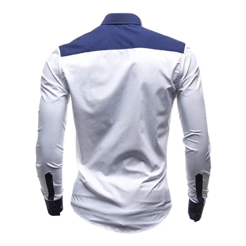 Men Long Sleeve Shirt 2025 Spring Striped Shirts Slim Fit Male Casual Social Patchwork Shirt Turn-down Collar Camisa Masculina