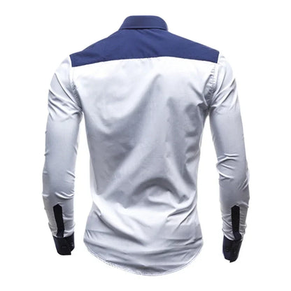 Men Long Sleeve Shirt 2025 Spring Striped Shirts Slim Fit Male Casual Social Patchwork Shirt Turn-down Collar Camisa Masculina