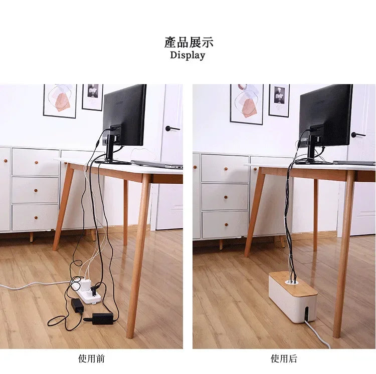 Cable Storage Box Power Strip Case Wooden Power Line Wire Management Organizer Anti-Dust Charger Socket Network Line Storage Bi