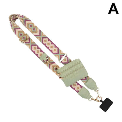 Phone Strap With Zippered Pouch Clip And Go Strap For Phone With Wallet Card Bag Crossbody Mobile Phone Storage Strap