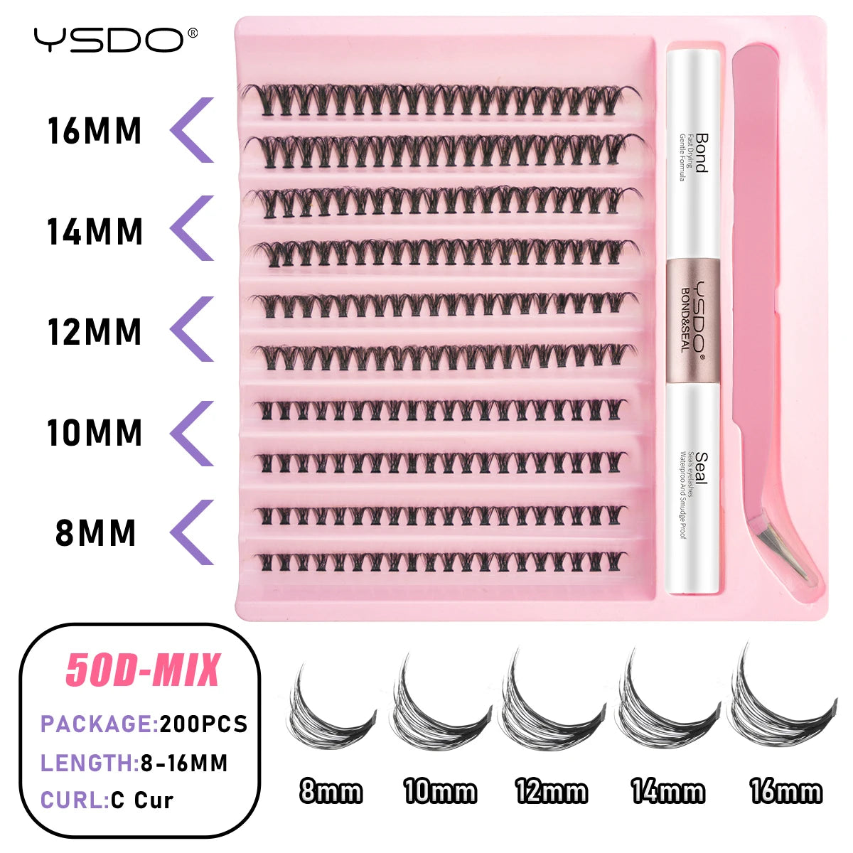 DIY Lash Extension Kit Lash Individual Lashes Clusters8-16mm With Waterproof Lash Bond And Seal Eyelash Tweezers Lash Kit