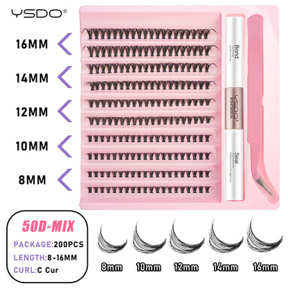 DIY Lash Extension Kit Lash Individual Lashes Clusters8-16mm With Waterproof Lash Bond And Seal Eyelash Tweezers Lash Kit