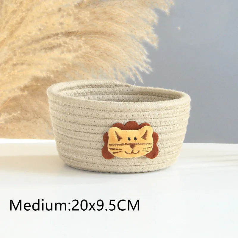 Cartoon Animals Hand Woven Storage Basket Kids Toys Desktop Organizer Sundries Storage Box Laundry Baskets storage box