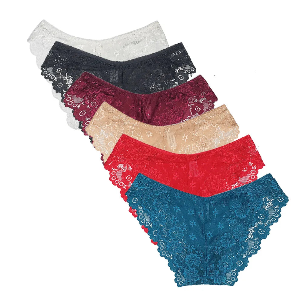 5 PCS/Set Sexy Ladies Transparent Lace Lingerie Panties Woman Cotton Crotch Solid Color Briefs Underwear