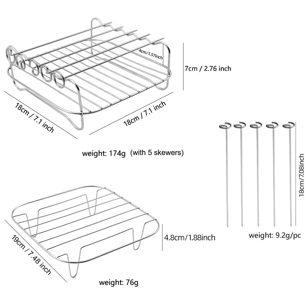 Air Fryer Accessories Silicone Air Fryer Liners with Stainless Steel Grill and Steaming Rack & Skewers Set