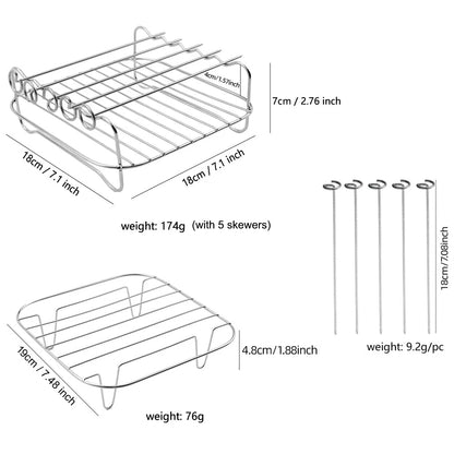Air Fryer Accessories Silicone Air Fryer Liners with Stainless Steel Grill and Steaming Rack & Skewers Set