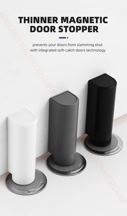 NAIERDI Magnetic Door Stopper Stainless Steel Heavy Duty Door Stop Black Nail-free Door Suction Door Holder Door Hardware
