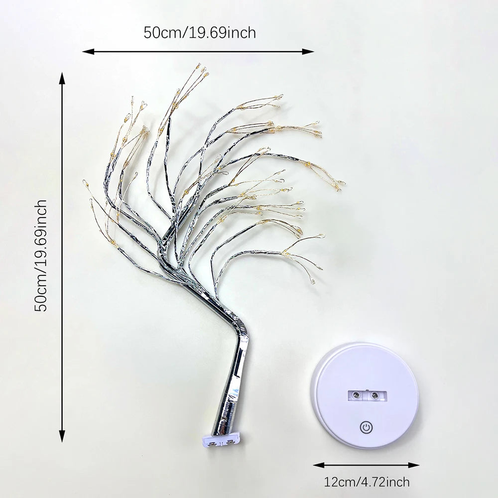 LED Tree Lights Artificial Decorative Fairy Light Battery Operated Tabletop Bonsai Lamp for Party Holiday Camping Summer Decor