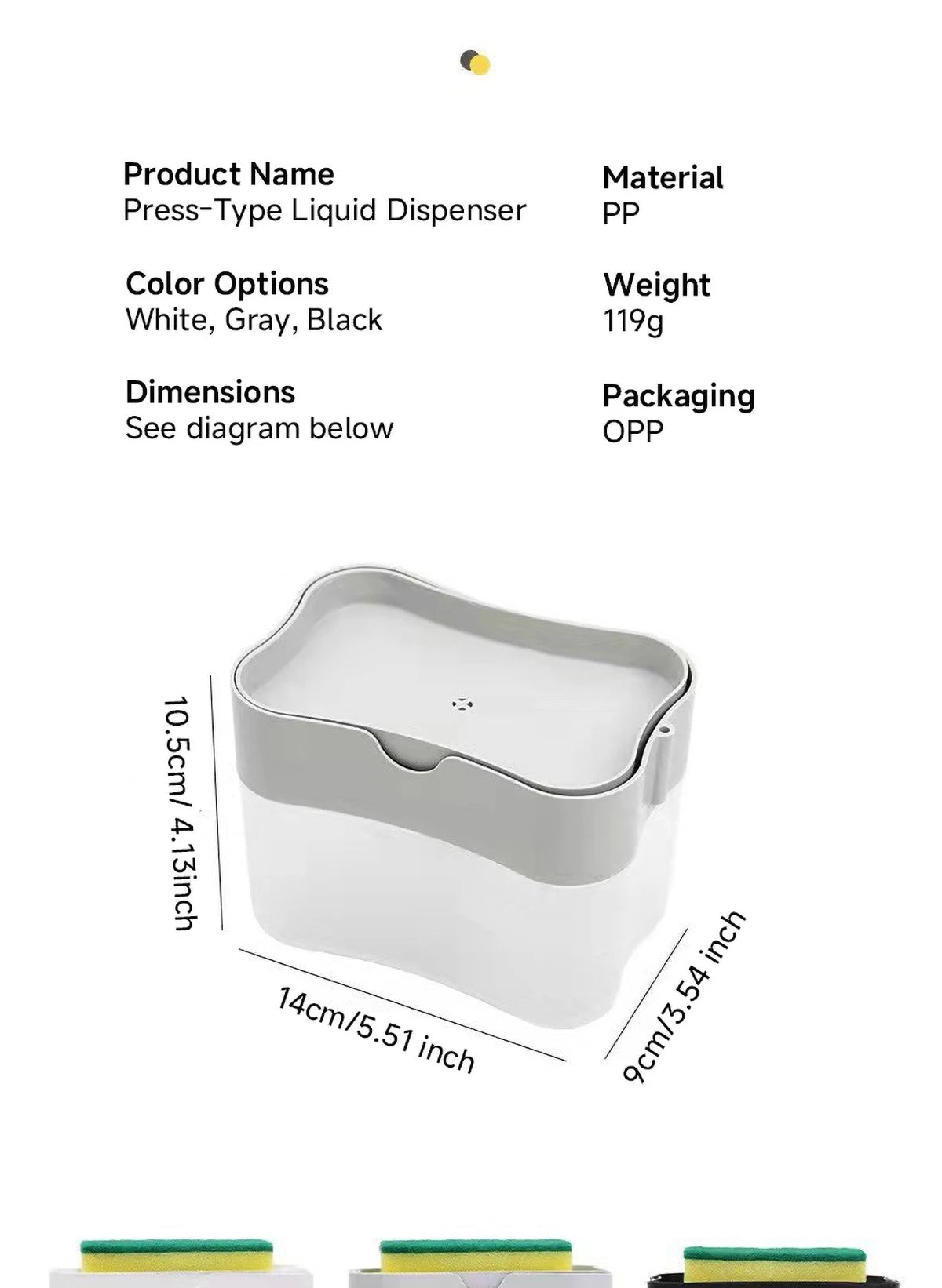 1 Dish Detergent Dispenser Kitchen Detergent Press Portable Soap Dispenser Pak Clean Cloth Dishwashing