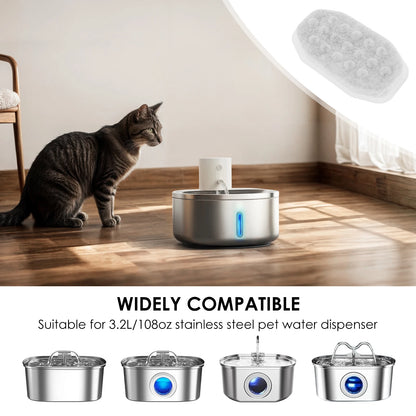 Pet Water Fountain Filter Replacement and Sponge 3 Filtration System Compatible with 3.2L Stainless Steel Cat Water Fountain