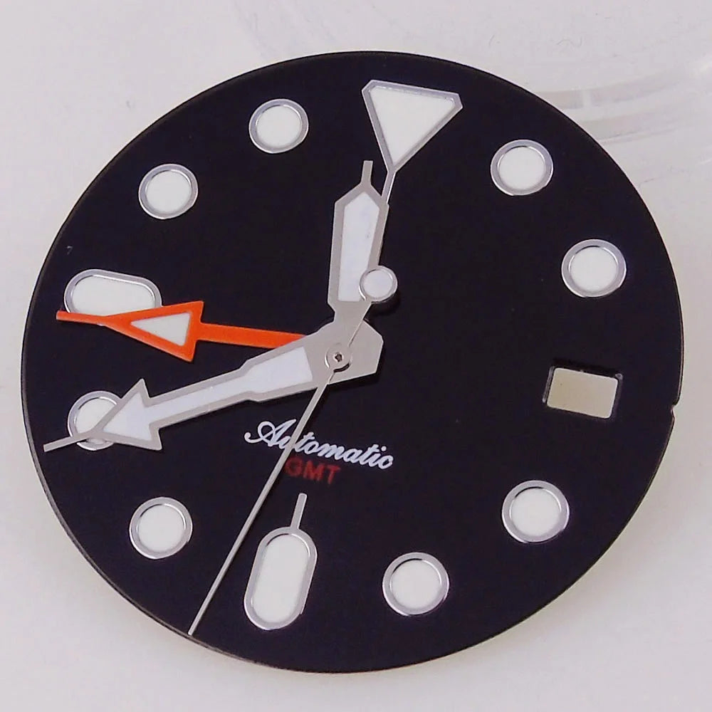 29mm NH34 Watch Dial Face Hand Set for S NH34 GMT Movement Orange Black Dial Plate Green Luminous SKX Mod Parts