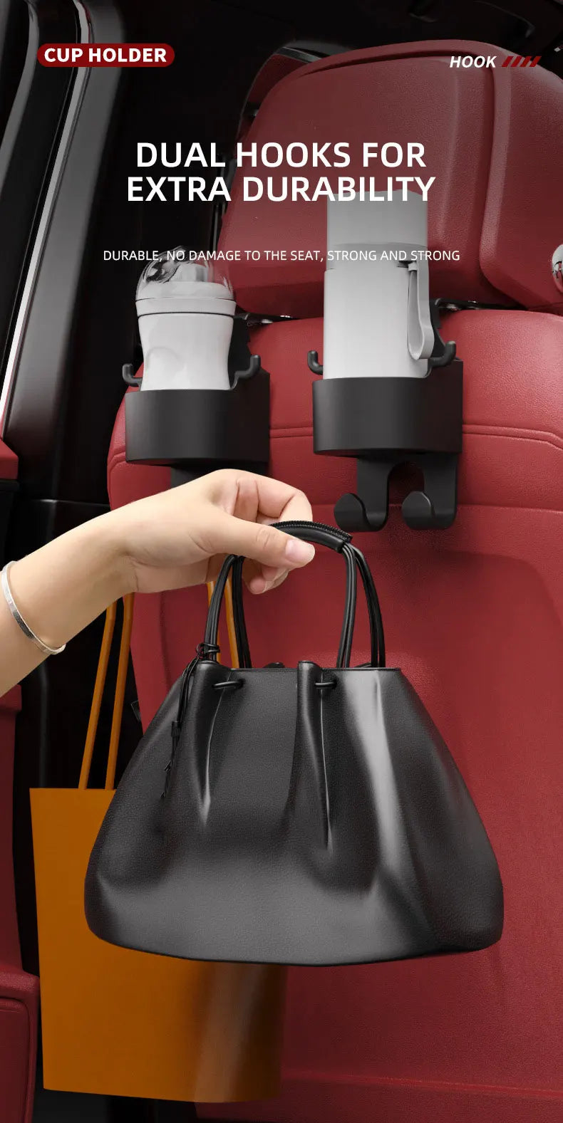 2Pcs Car Seat Headrest Hook Hanger Storage Organizer Universal with Cup Holder for Handbag Fit Universal Vehicle Car Accessories