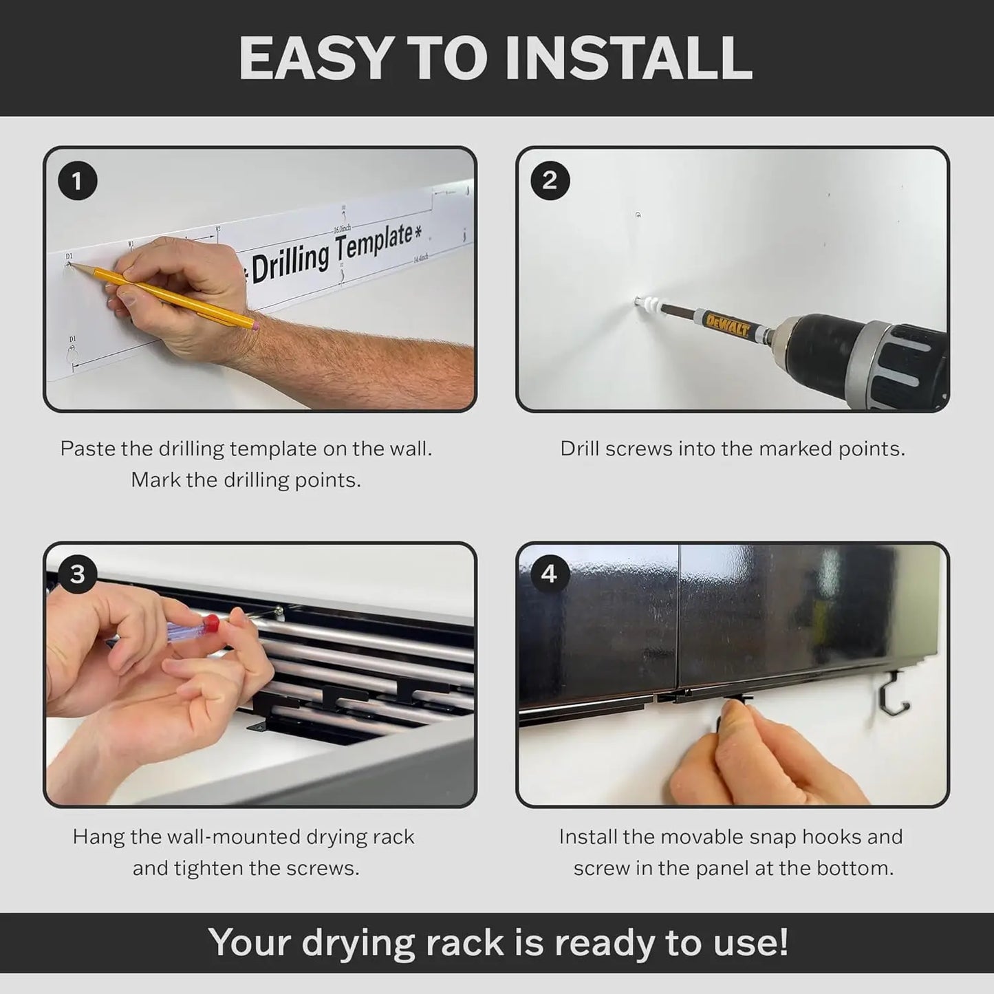 80cm Wall Mounted Laundry Drying Rack White Metal Clothes Drying Rack 5 Rods Space Saving Laundry Racks for Drying Towel Shoes