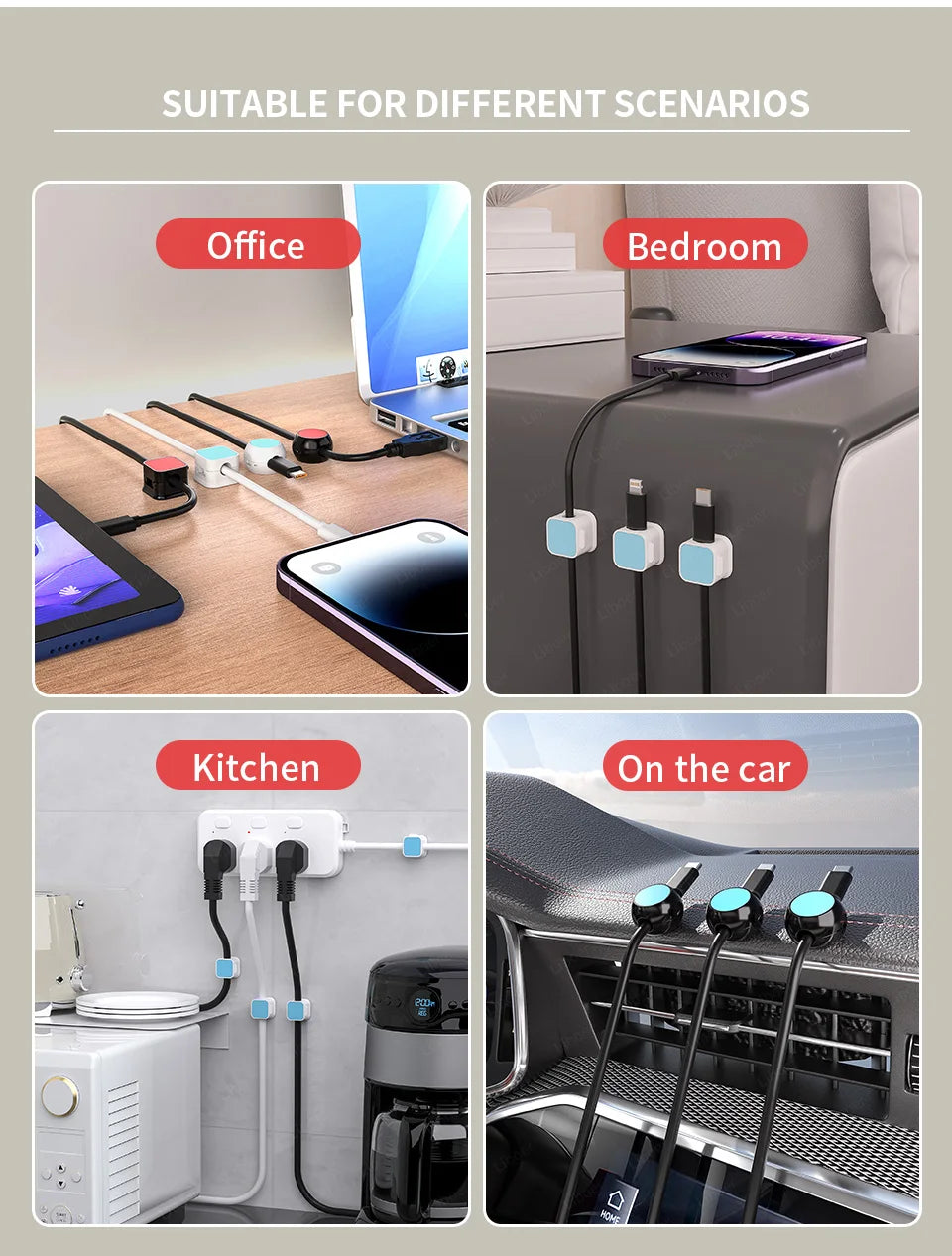 Magnetic Cord Organizer Cable Smooth Adjustable Easy Secure Cable Management Wire Holder Keeper Organizer 4Pcs